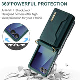 For-Samsung-Galaxy-Z-Flip7-5G-DG.MING-M2-Series-3-Fold-Multi-Card-Bag-hybrid-Magnetic-Phone-Case-with-Long-Lanyard(Green)