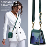 For-Samsung-Galaxy-Z-Flip7-5G-DG.MING-M2-Series-3-Fold-Multi-Card-Bag-hybrid-Magnetic-Phone-Case-with-Long-Lanyard(Green)
