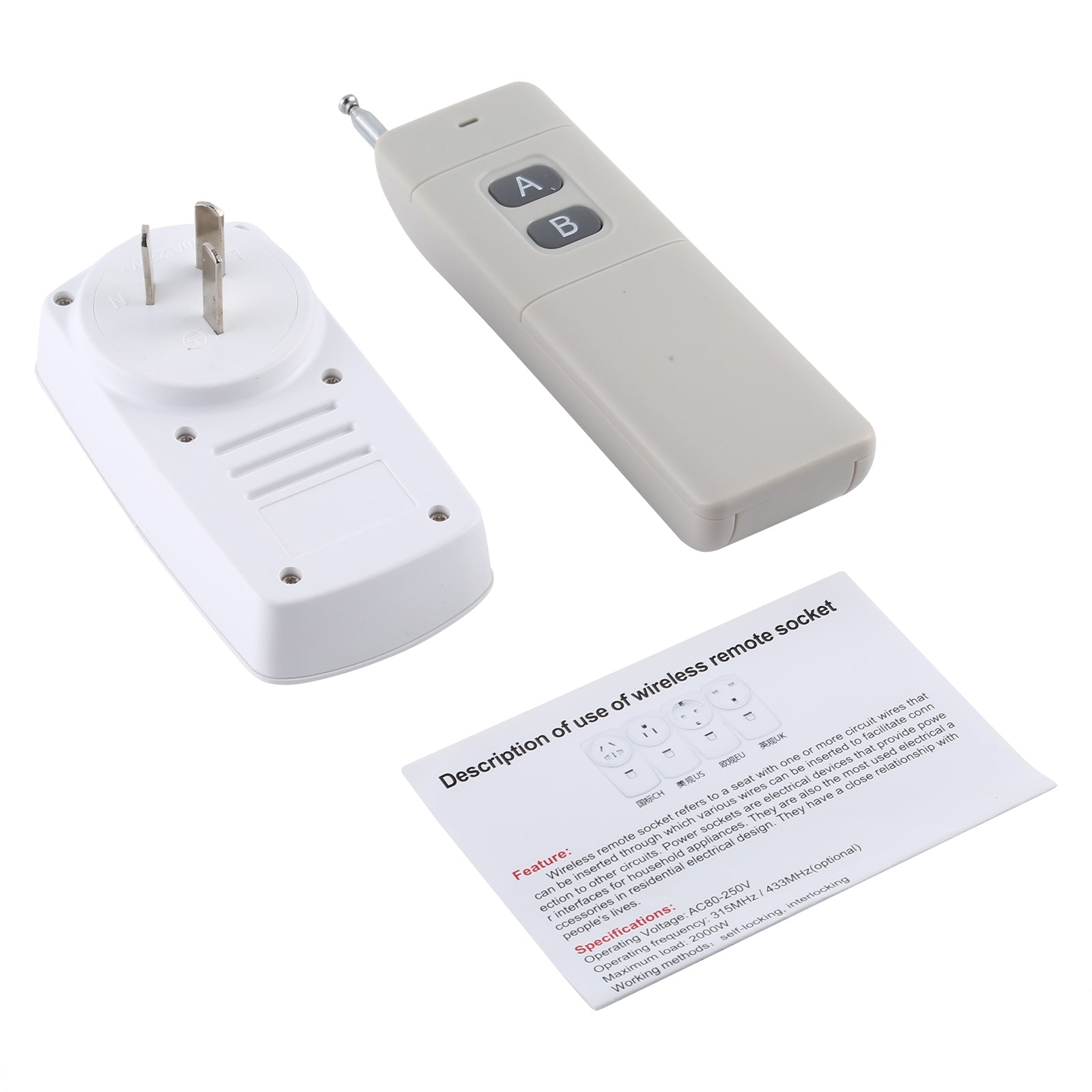 AK-DL220 220V Smart Wireless Remote Control Socket with Remote Control, Plug Type:AU Plug