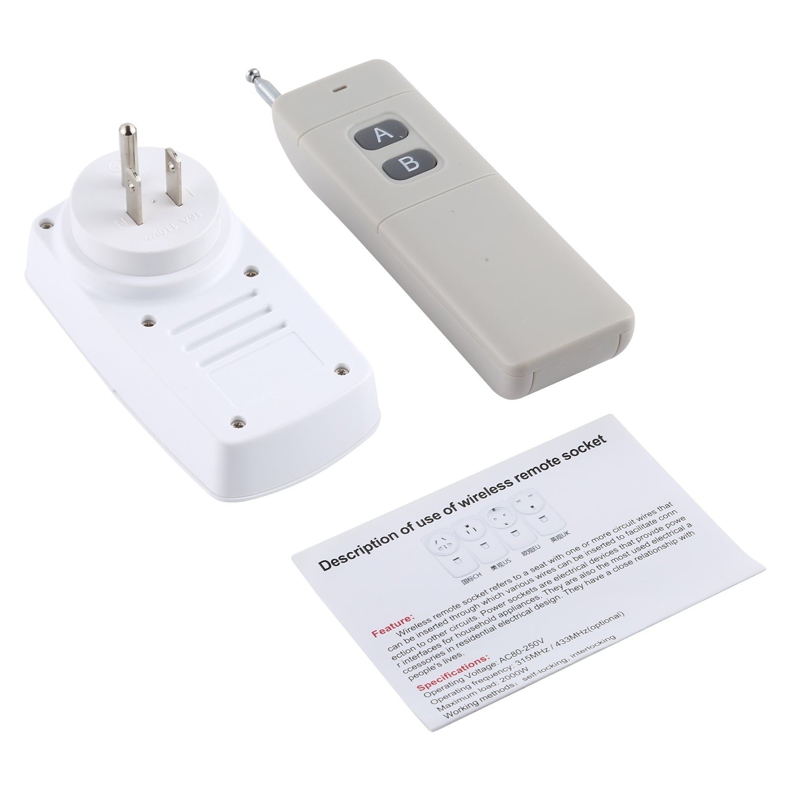 AK-DL220 220V Smart Wireless Remote Control Socket with Remote Control, Plug Type:US Plug