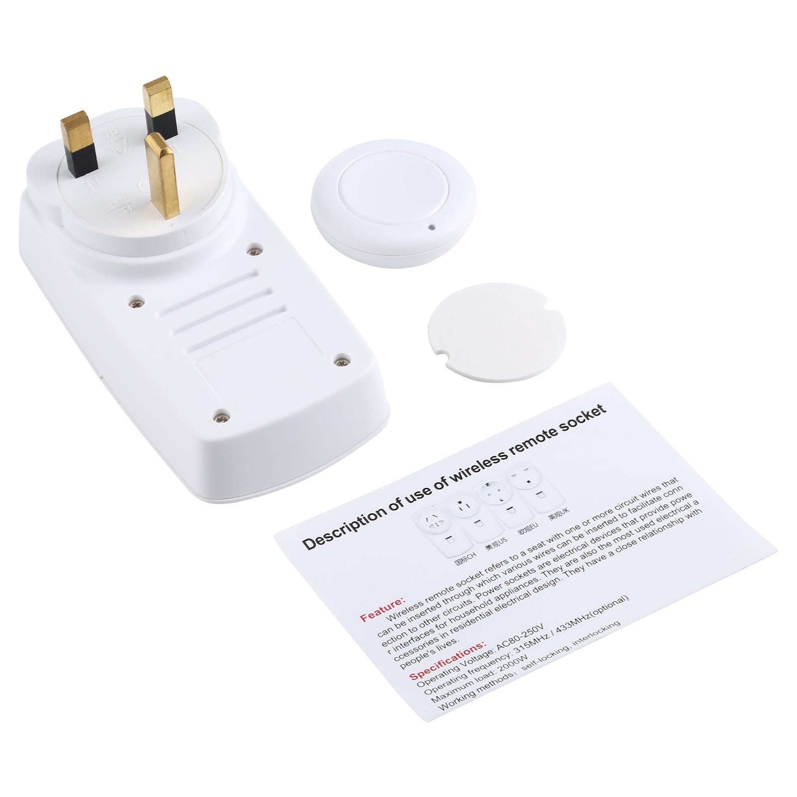 AK-DL220 220V Smart Wireless Remote Control Socket with Remote Control, Plug Type:UK Plug