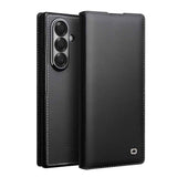 For-Samsung-Galaxy-Z-Fold7-5G-QIALINO-Plain-Weave-Texture-Genuine-Leather-Phone-Case(Black)