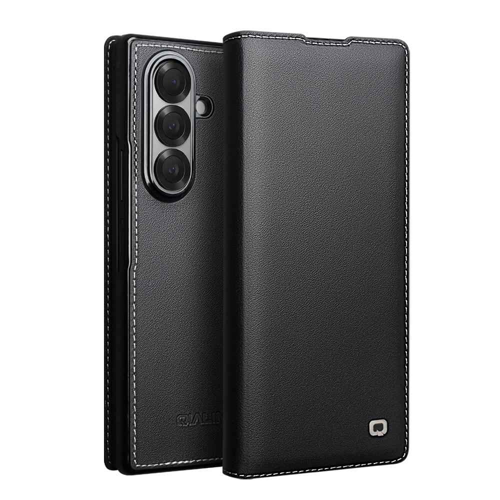 For-Samsung-Galaxy-Z-Fold7-5G-QIALINO-Plain-Weave-Texture-Genuine-Leather-Phone-Case(Black)