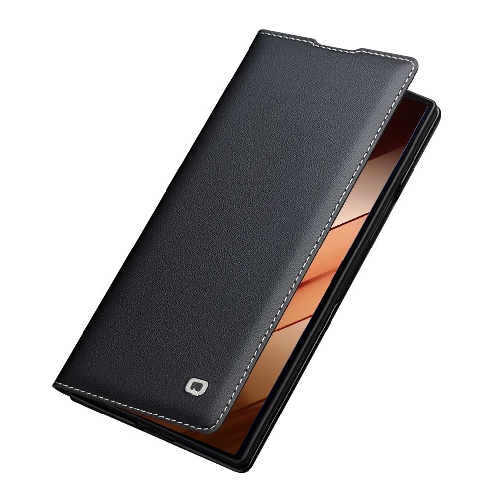 For-Samsung-Galaxy-Z-Fold7-5G-QIALINO-Plain-Weave-Texture-Genuine-Leather-Phone-Case(Black)