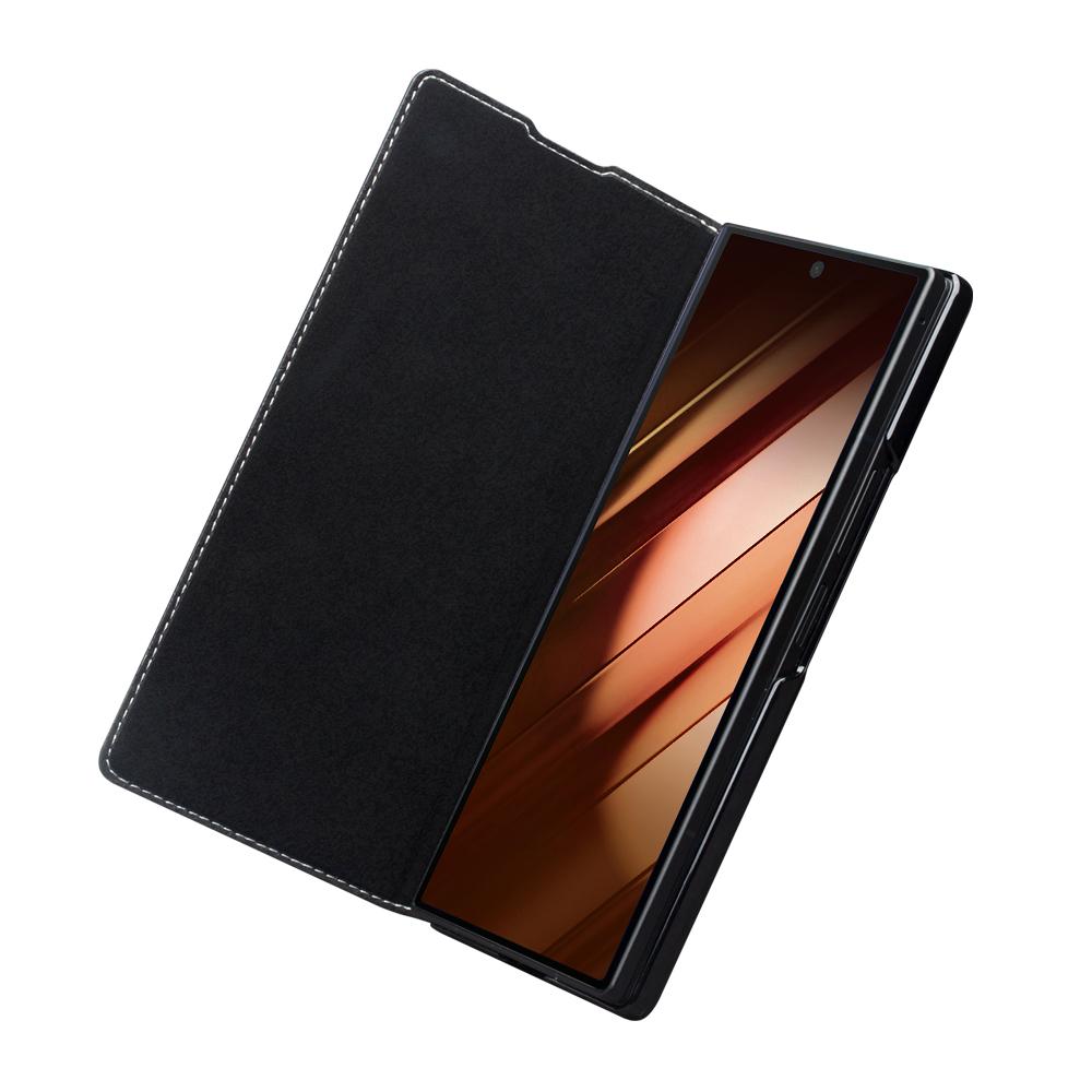 For-Samsung-Galaxy-Z-Fold7-5G-QIALINO-Plain-Weave-Texture-Genuine-Leather-Phone-Case(Black)