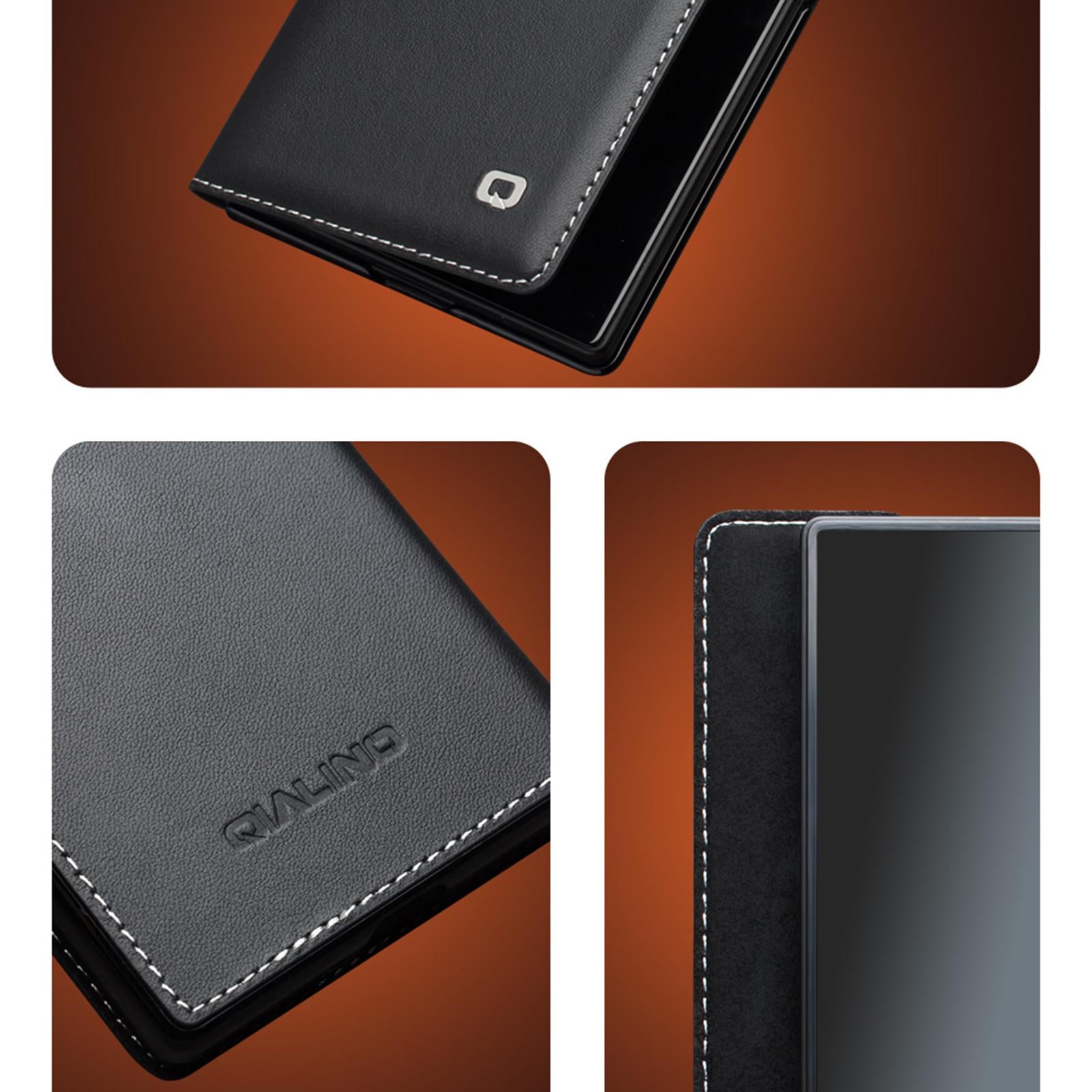 For-Samsung-Galaxy-Z-Fold7-5G-QIALINO-Plain-Weave-Texture-Genuine-Leather-Phone-Case(Black)