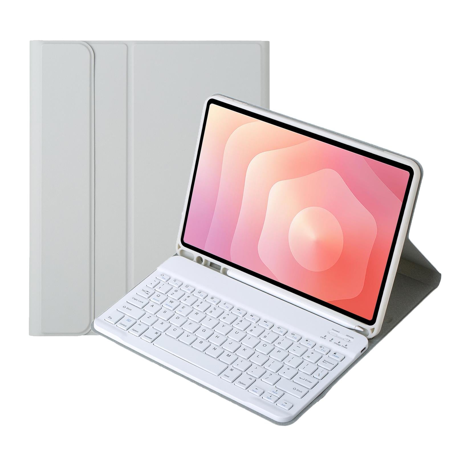 For-Samsung-Galaxy-Tab-S11-Candy-Color-TPU-Bluetooth-Keyboard-Leather-Tablet-Case-with-Pen-Holder(Grey)