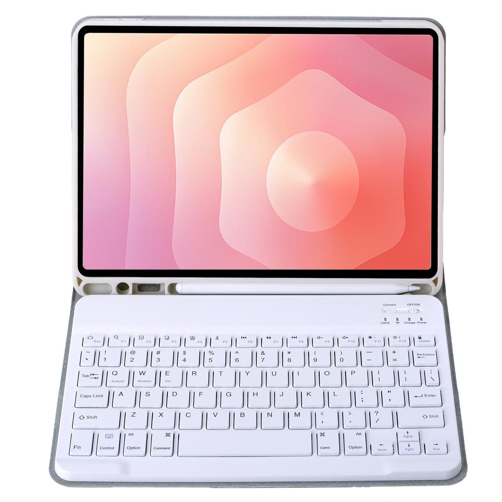 For-Samsung-Galaxy-Tab-S11-Candy-Color-TPU-Bluetooth-Keyboard-Leather-Tablet-Case-with-Pen-Holder(Grey)