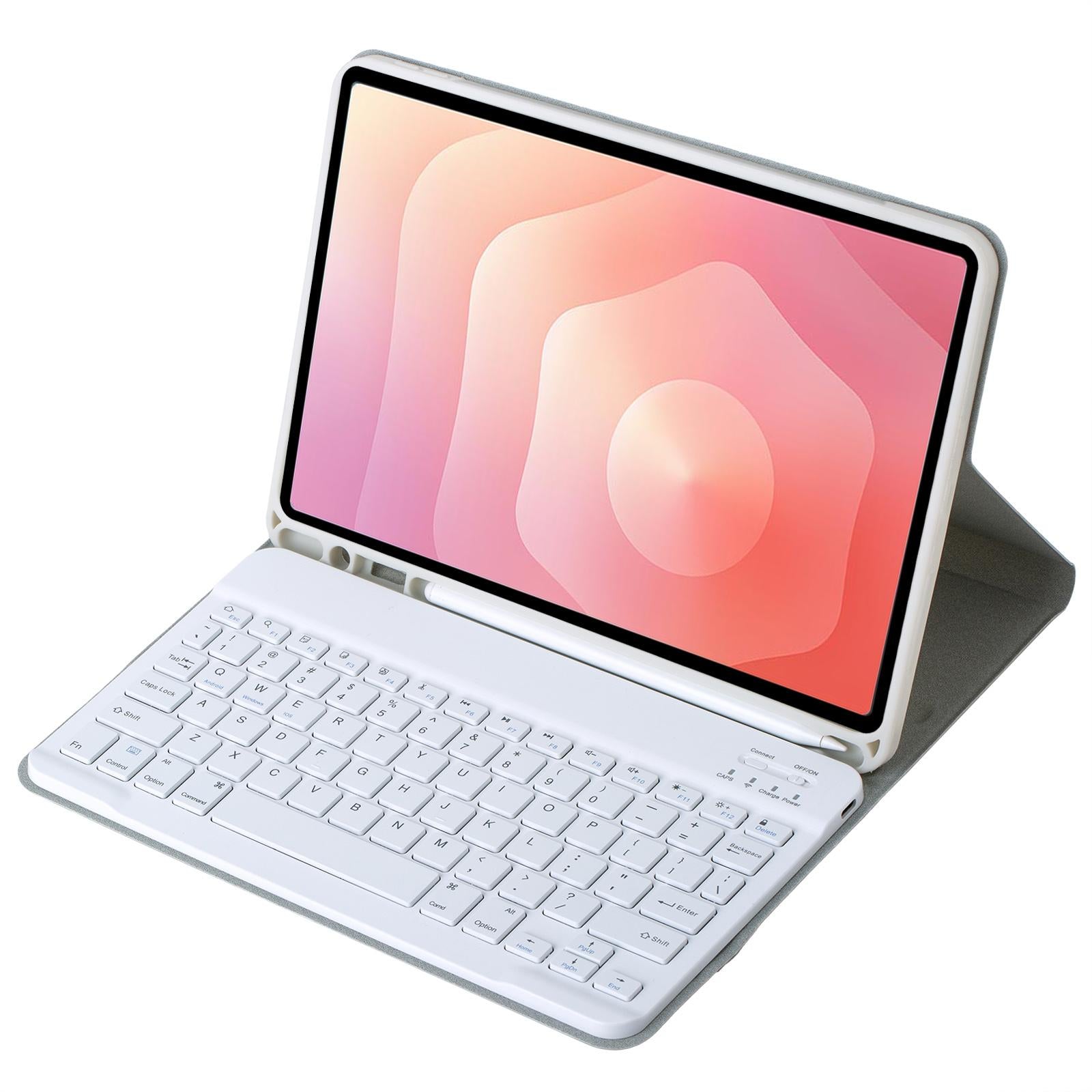 For-Samsung-Galaxy-Tab-S11-Candy-Color-TPU-Bluetooth-Keyboard-Leather-Tablet-Case-with-Pen-Holder(Grey)
