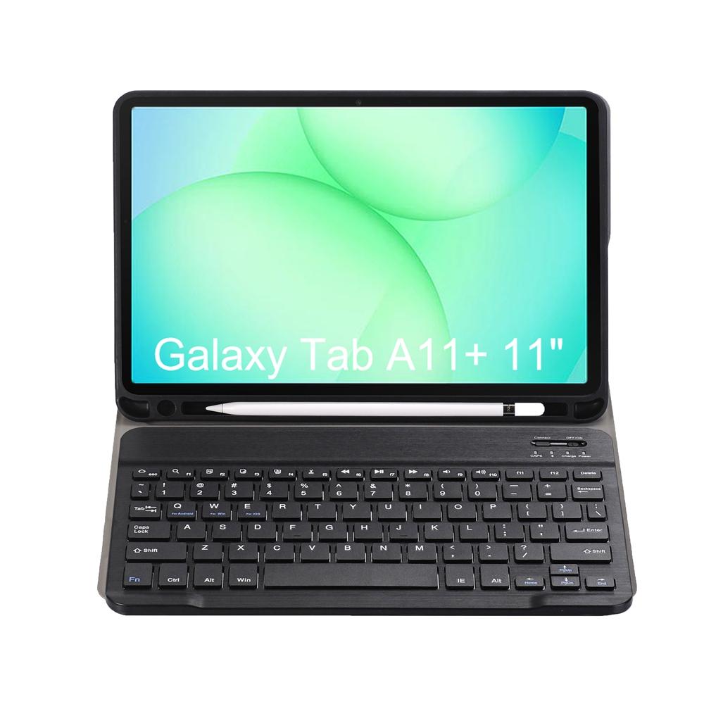 For-Samsung-Galaxy-Tab-A11+-Candy-Color-TPU-Bluetooth-Keyboard-Leather-Tablet-Case-with-Pen-Holder(Black)