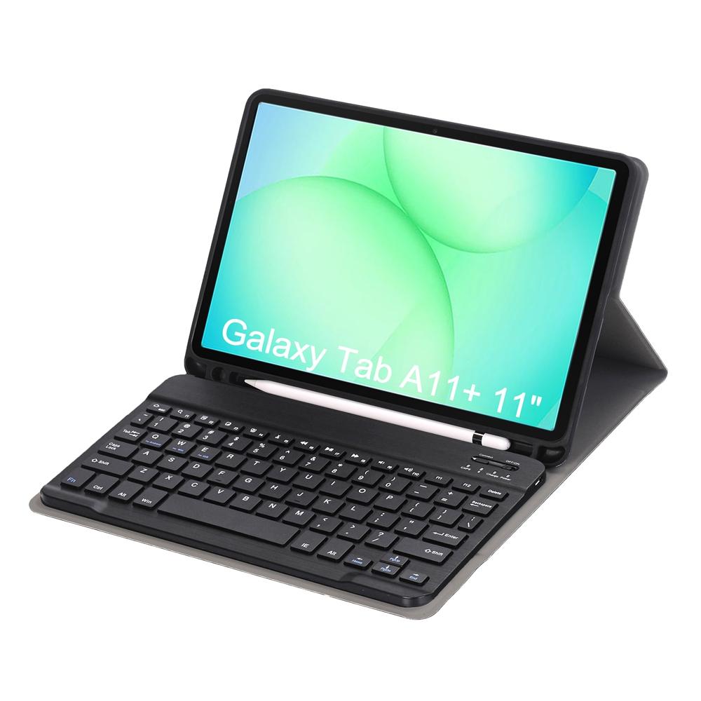 For-Samsung-Galaxy-Tab-A11+-Candy-Color-TPU-Bluetooth-Keyboard-Leather-Tablet-Case-with-Pen-Holder(Black)