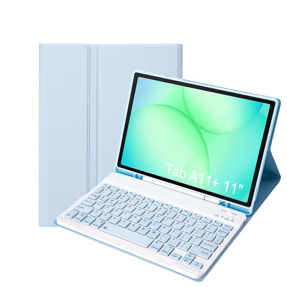 For-Samsung-Galaxy-Tab-A11+-Candy-Color-TPU-Bluetooth-Keyboard-Leather-Tablet-Case-with-Pen-Holder(Ice-Blue)