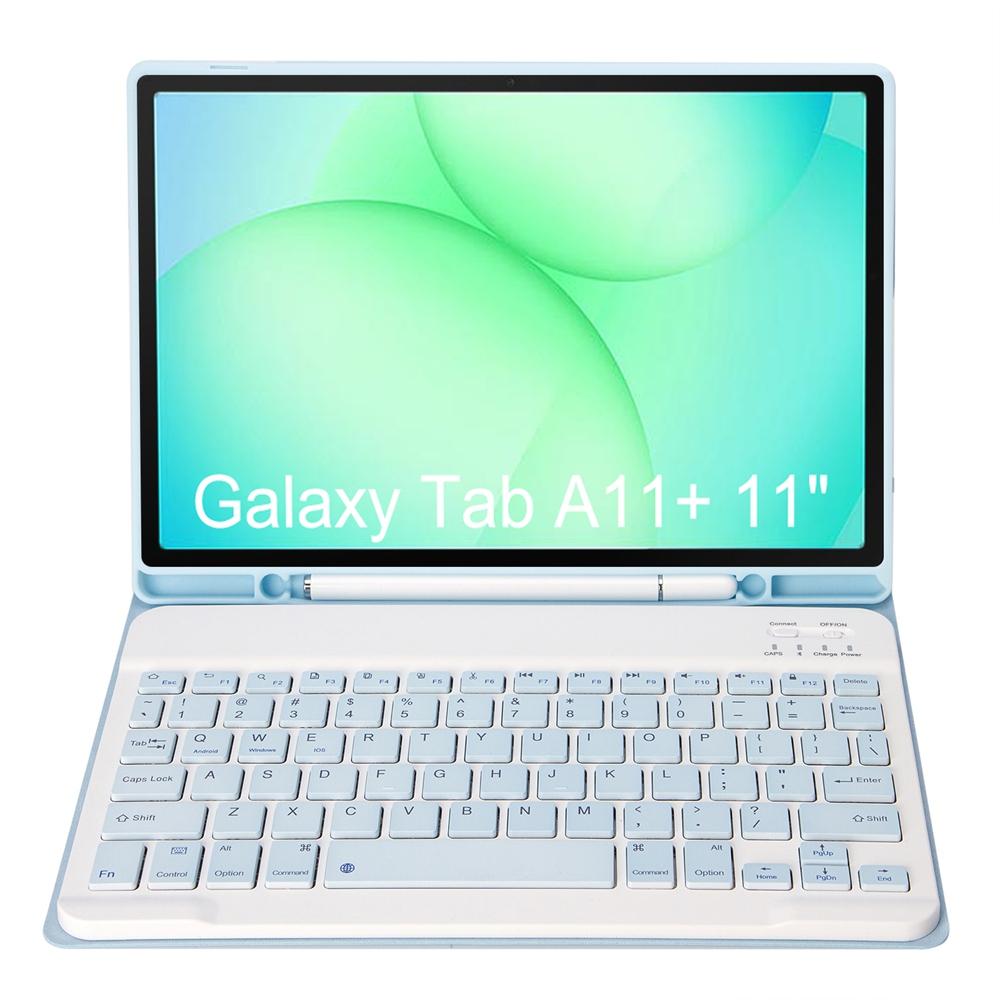 For-Samsung-Galaxy-Tab-A11+-Candy-Color-TPU-Bluetooth-Keyboard-Leather-Tablet-Case-with-Pen-Holder(Ice-Blue)