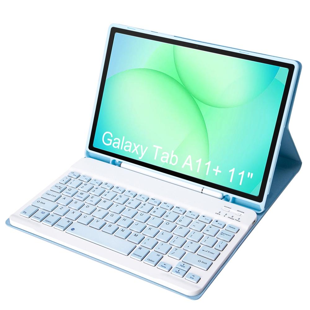 For-Samsung-Galaxy-Tab-A11+-Candy-Color-TPU-Bluetooth-Keyboard-Leather-Tablet-Case-with-Pen-Holder(Ice-Blue)