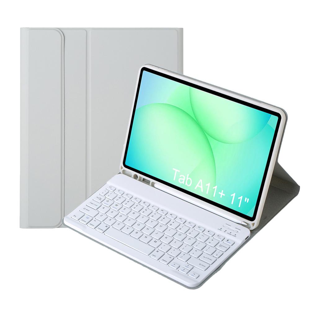 For-Samsung-Galaxy-Tab-A11+-Candy-Color-TPU-Bluetooth-Keyboard-Leather-Tablet-Case-with-Pen-Holder(Grey)