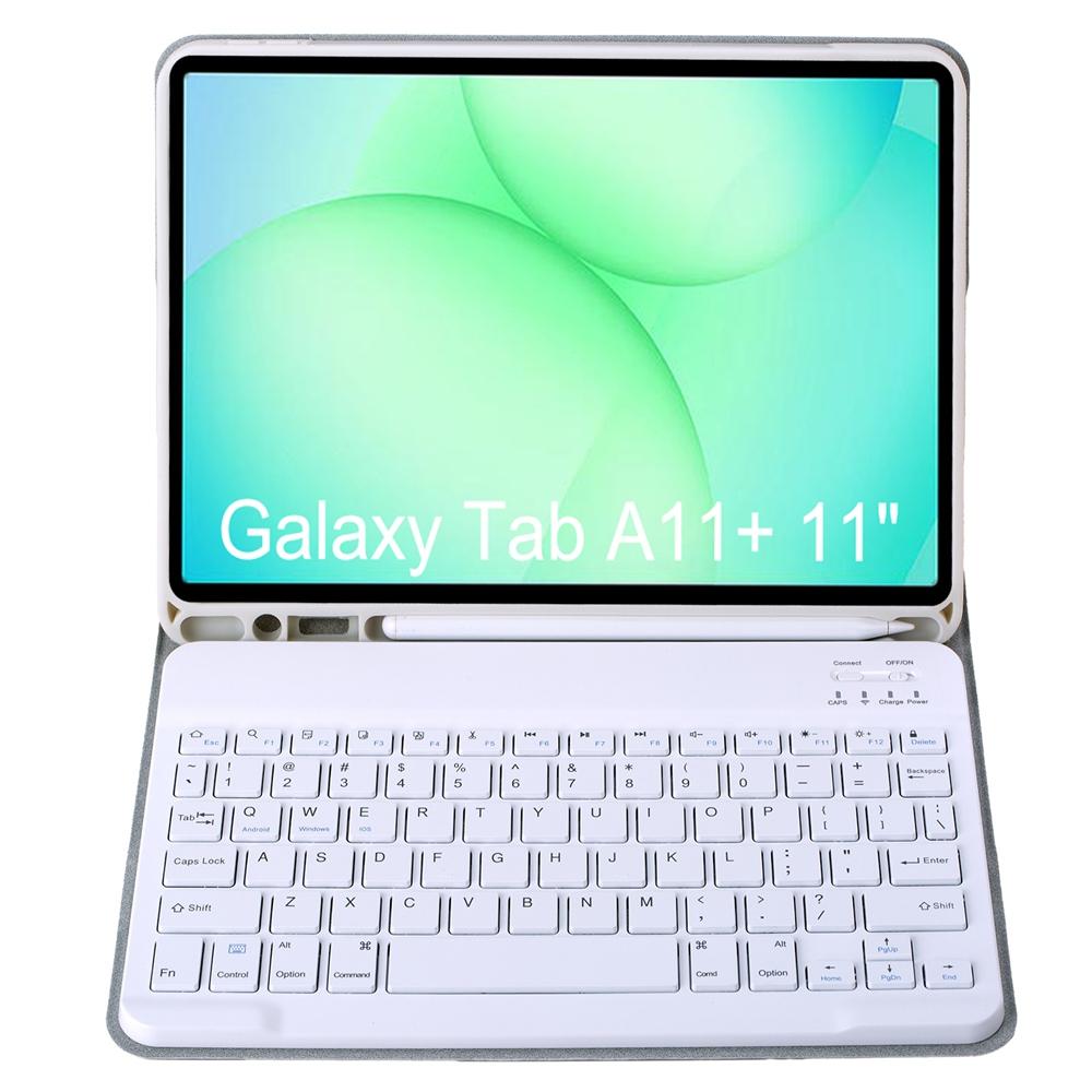 For-Samsung-Galaxy-Tab-A11+-Candy-Color-TPU-Bluetooth-Keyboard-Leather-Tablet-Case-with-Pen-Holder(Grey)