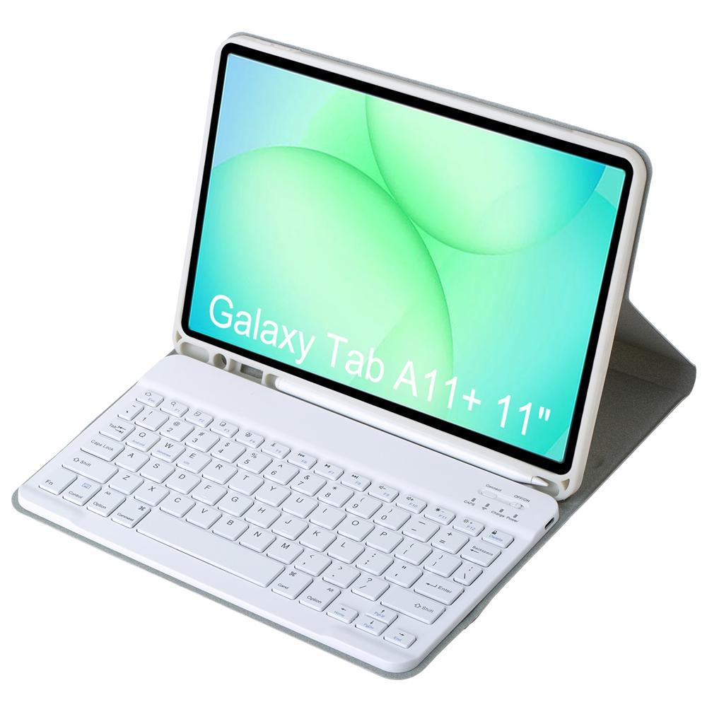 For-Samsung-Galaxy-Tab-A11+-Candy-Color-TPU-Bluetooth-Keyboard-Leather-Tablet-Case-with-Pen-Holder(Grey)