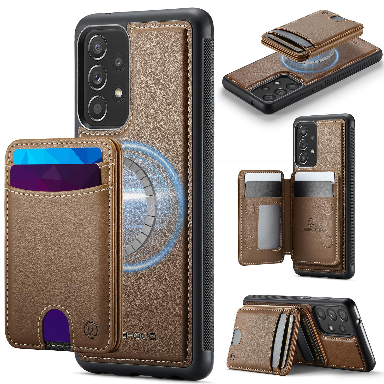 For-Samsung-Galaxy-A33-5G-JEEHOOD-J10-Flip-Card-Bag-MagSafe-Split-RFID-Leather-Phone-Case(Brown)