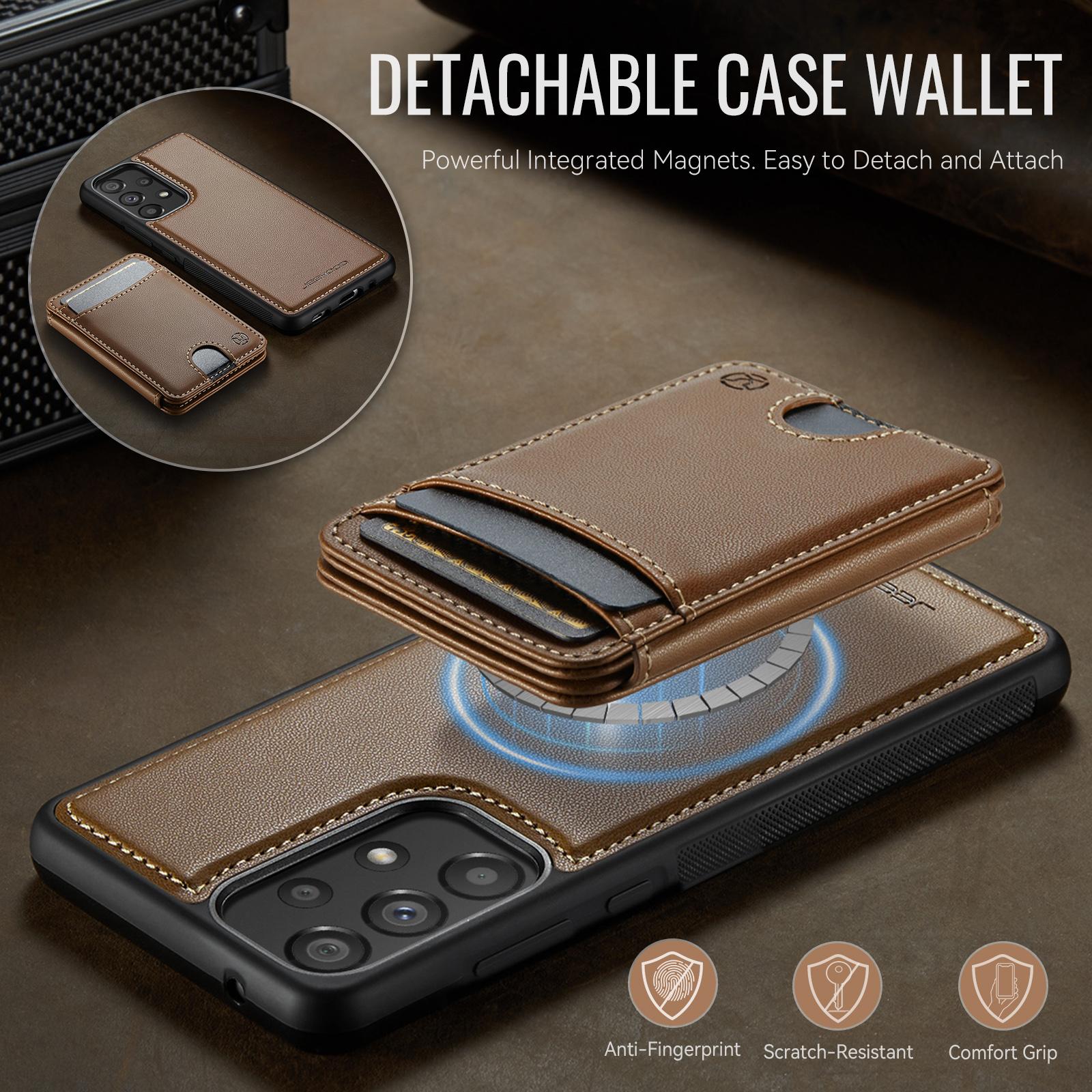 For-Samsung-Galaxy-A33-5G-JEEHOOD-J10-Flip-Card-Bag-MagSafe-Split-RFID-Leather-Phone-Case(Brown)