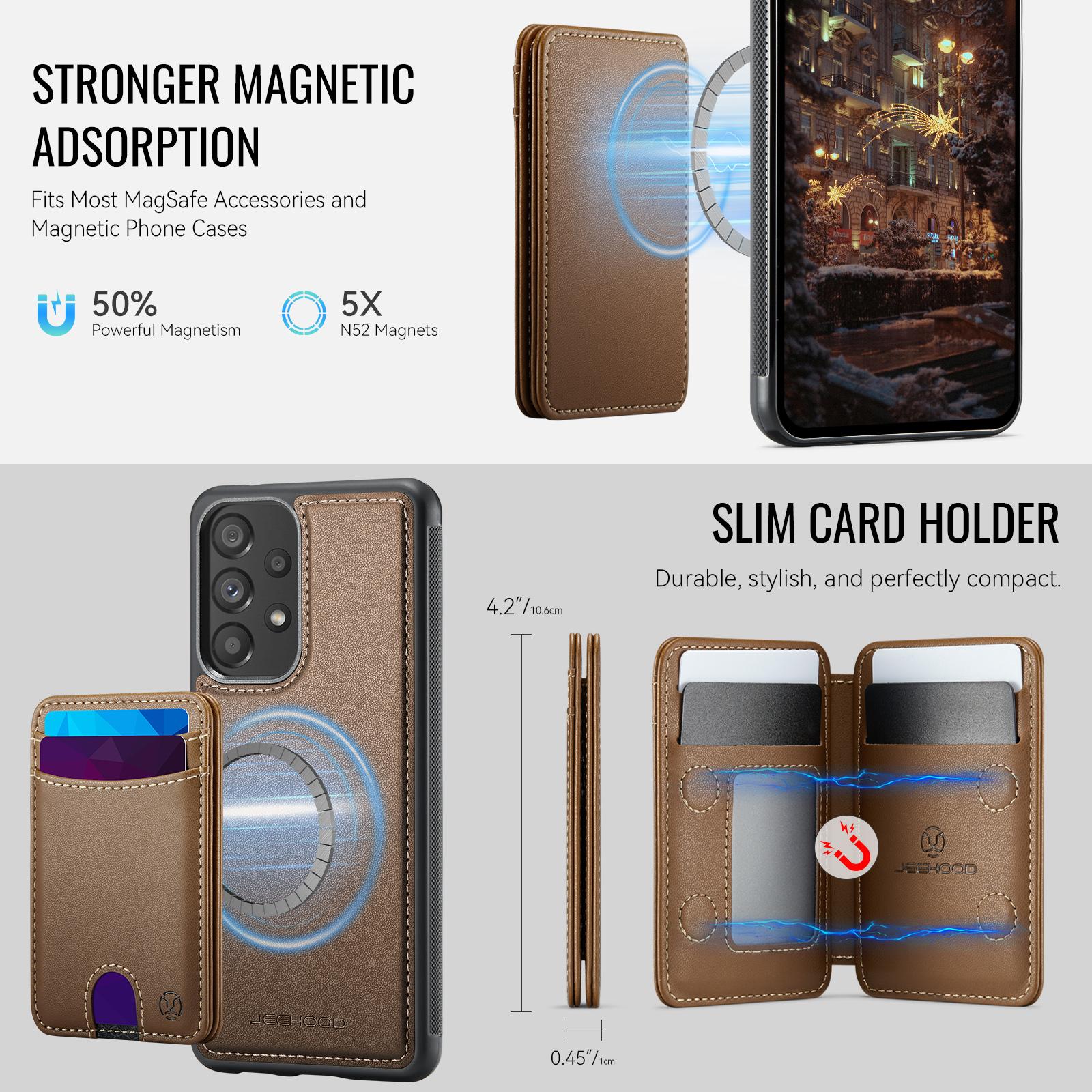 For-Samsung-Galaxy-A33-5G-JEEHOOD-J10-Flip-Card-Bag-MagSafe-Split-RFID-Leather-Phone-Case(Brown)