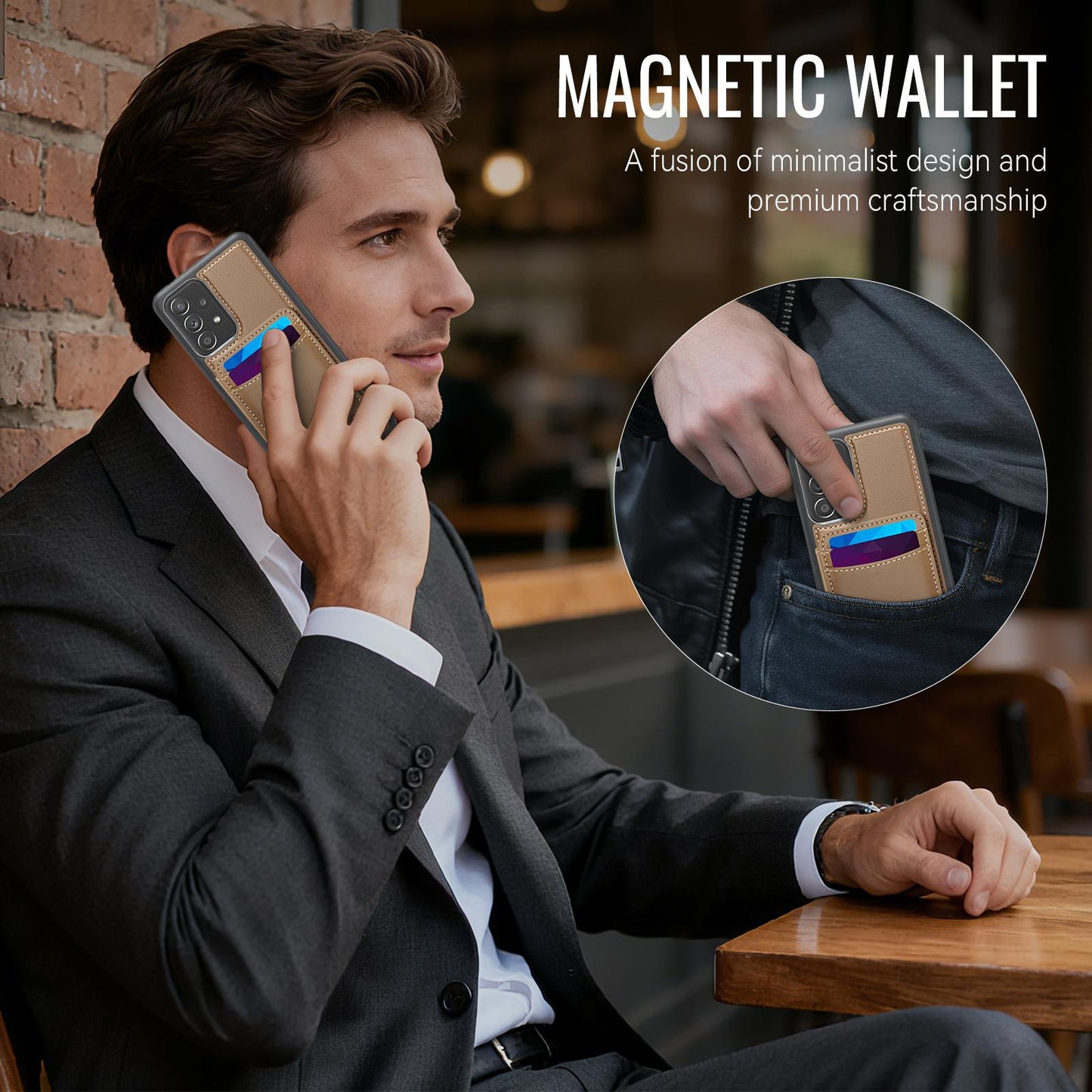 For-Samsung-Galaxy-A33-5G-JEEHOOD-J10-Flip-Card-Bag-MagSafe-Split-RFID-Leather-Phone-Case(Brown)