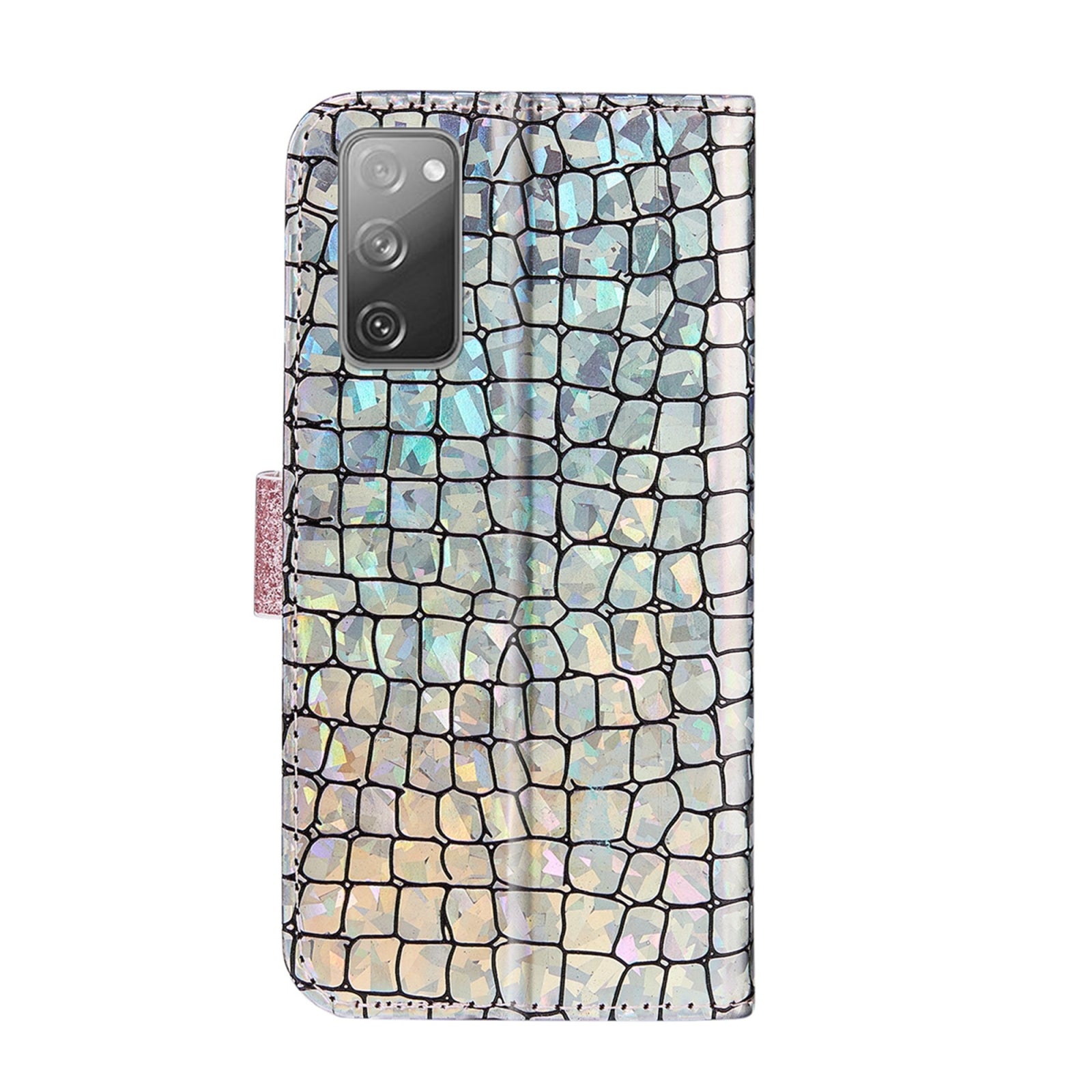 For-Samsung-Galaxy-S20-FE-Laser-Glitter-Powder-Matching-Crocodile-Texture-Horizontal-Flip-Leather-Case-with-Card-Slots-&-Holder-&-Wallet(Silver)
