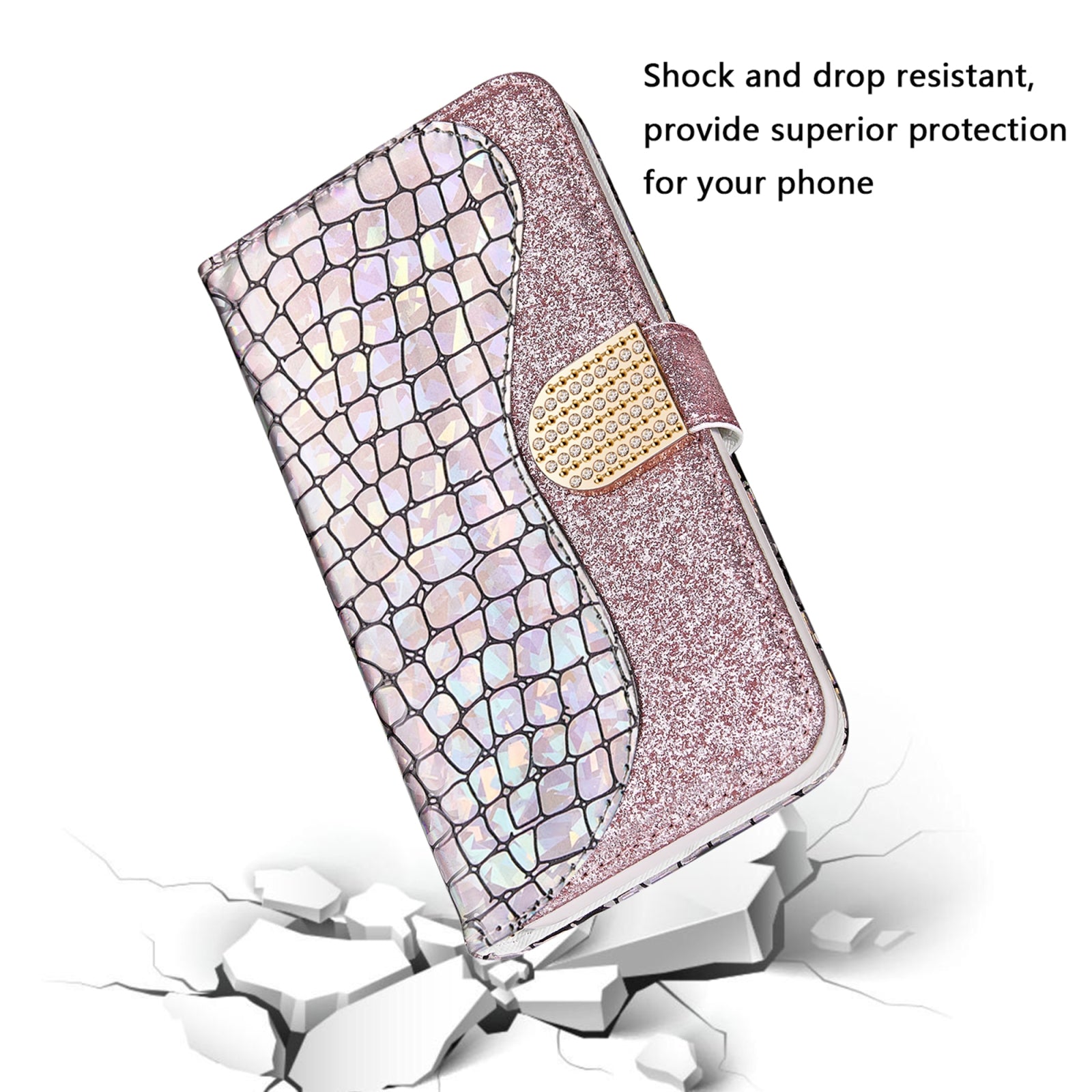 For-Samsung-Galaxy-S20-FE-Laser-Glitter-Powder-Matching-Crocodile-Texture-Horizontal-Flip-Leather-Case-with-Card-Slots-&-Holder-&-Wallet(Silver)