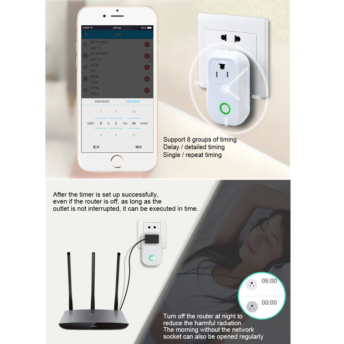 S20 WiFi Smart Power Plug Socket Wireless Remote Control Timer Power Switch, Compatible with Alexa and Google Home, Support iOS and Android, US Plug