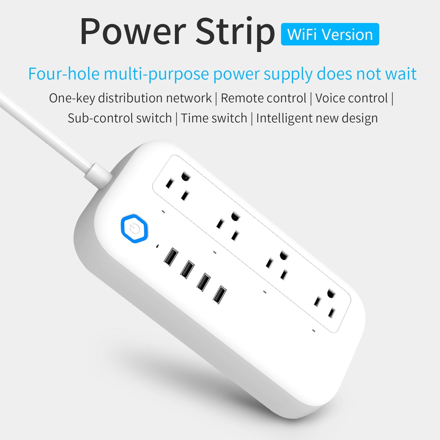 YPS11 Four Holes + 4 x USB Multi-purpose WiFi Smart Power Strip, US Plug