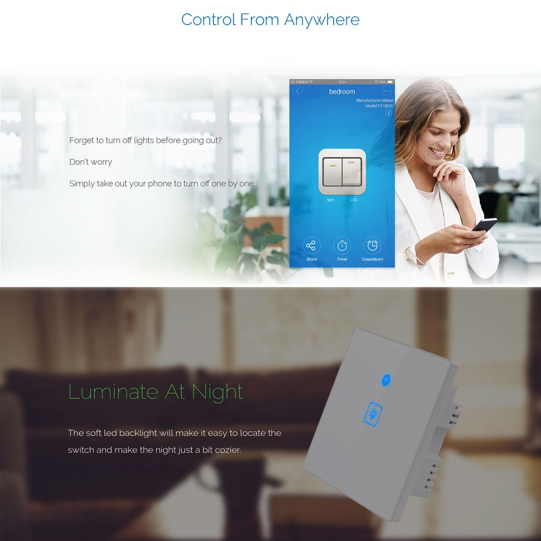 WS-UK-03 EWeLink APP & Touch Control 2A 3 Gangs Tempered Glass Panel Smart Wall Switch, AC 90V-250V, UK Plug