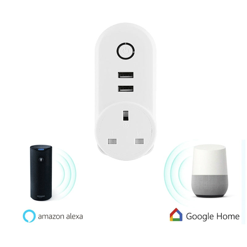 SA-002 2 USB Ports + 1 UK Socket WiFi Smart Power Plug Socket, Compatible with Alexa and Google Home, AC 110V-230V, UK Plug