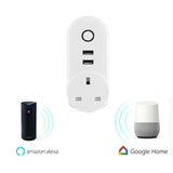 SA-002 2 USB Ports + 1 UK Socket WiFi Smart Power Plug Socket, Compatible with Alexa and Google Home, AC 110V-230V, UK Plug