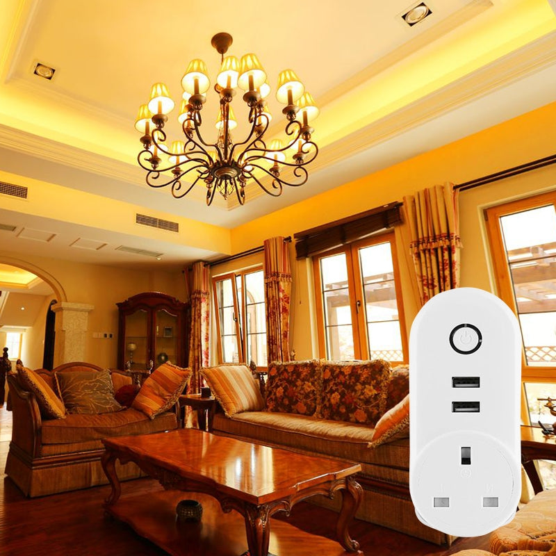 SA-002 2 USB Ports + 1 UK Socket WiFi Smart Power Plug Socket, Compatible with Alexa and Google Home, AC 110V-230V, UK Plug