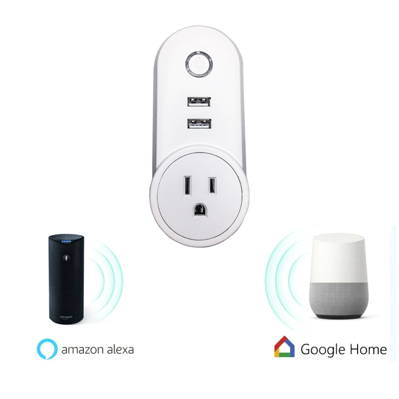 SA-002 2 USB Ports + 1 US Socket WiFi Smart Power Plug Socket, Compatible with Alexa and Google Home, AC 110V-230V, US Plug