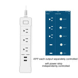 C198A 2 USB Ports + 3 US Sockets WiFi Smart Power Plug Socket, Compatible with Alexa and Google Home, AC 110V-240V, US Plug(White)