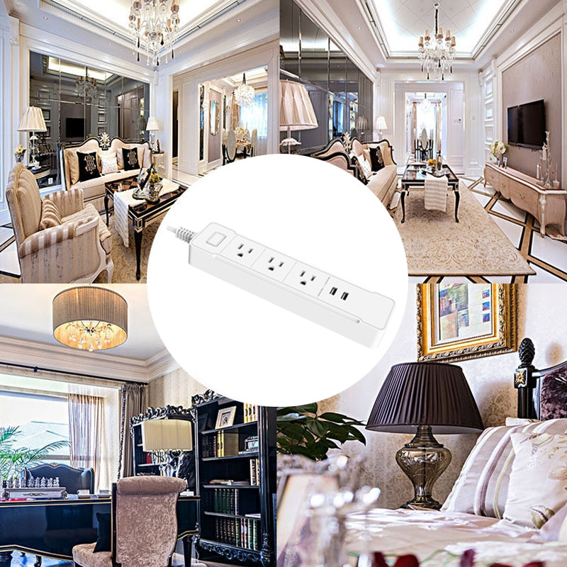 C198A 2 USB Ports + 3 US Sockets WiFi Smart Power Plug Socket, Compatible with Alexa and Google Home, AC 110V-240V, US Plug(White)