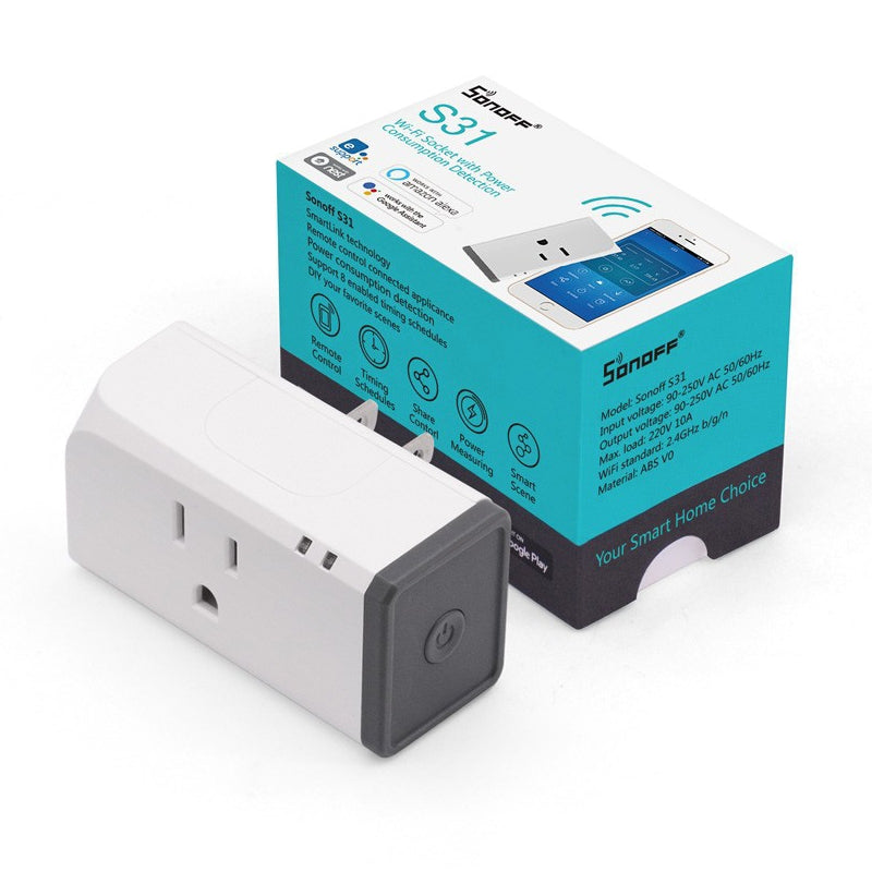 Sonoff S31 16A Phone APP Remote Timing & Power Energy Usage Monitor Mini WiFi Smart Socket Works with Alexa and Google Home, US Plug