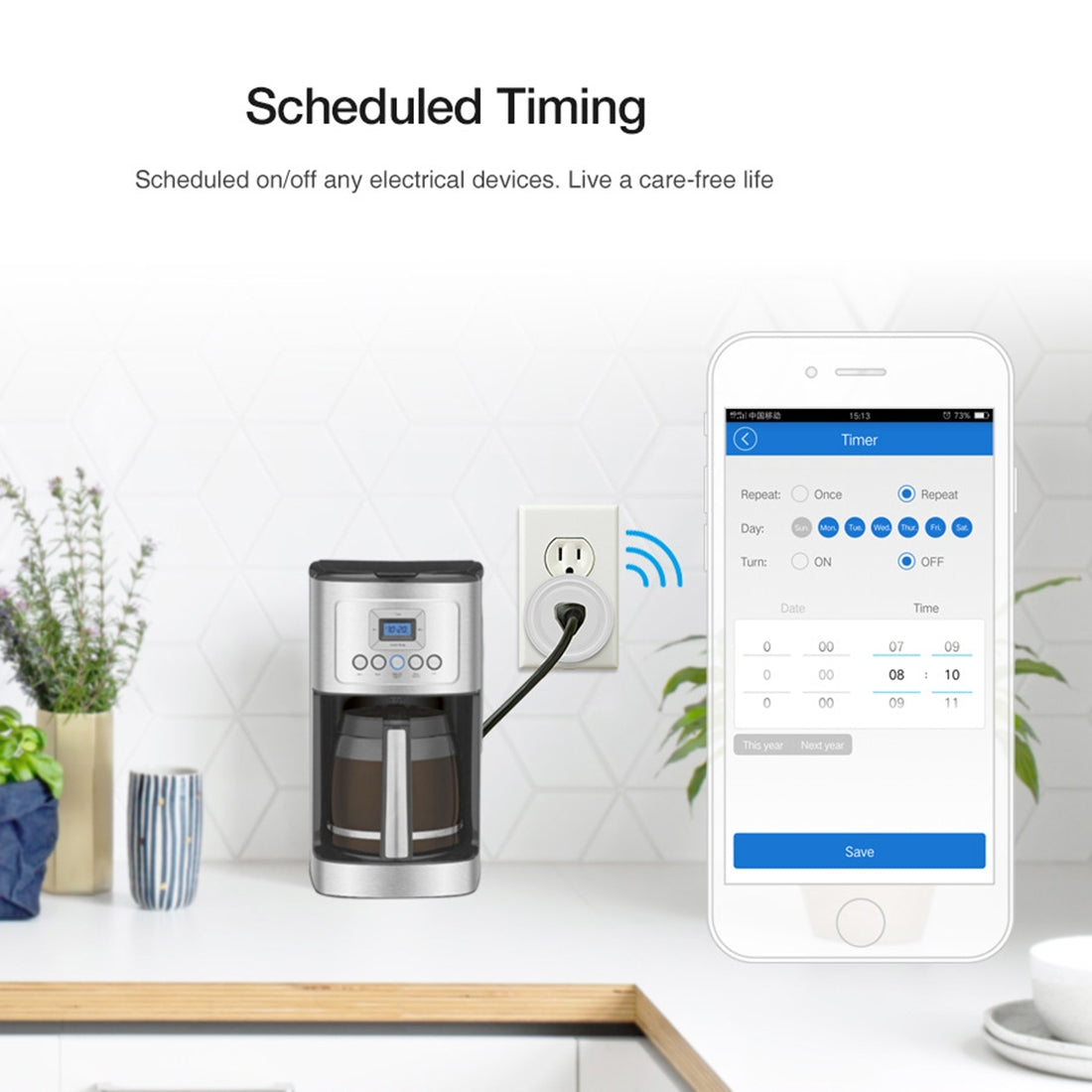 SA-003 10A Mini WiFi Plug Timing Smart Socket Works with Alexa & Google Home, AC 100-240V, US Plug