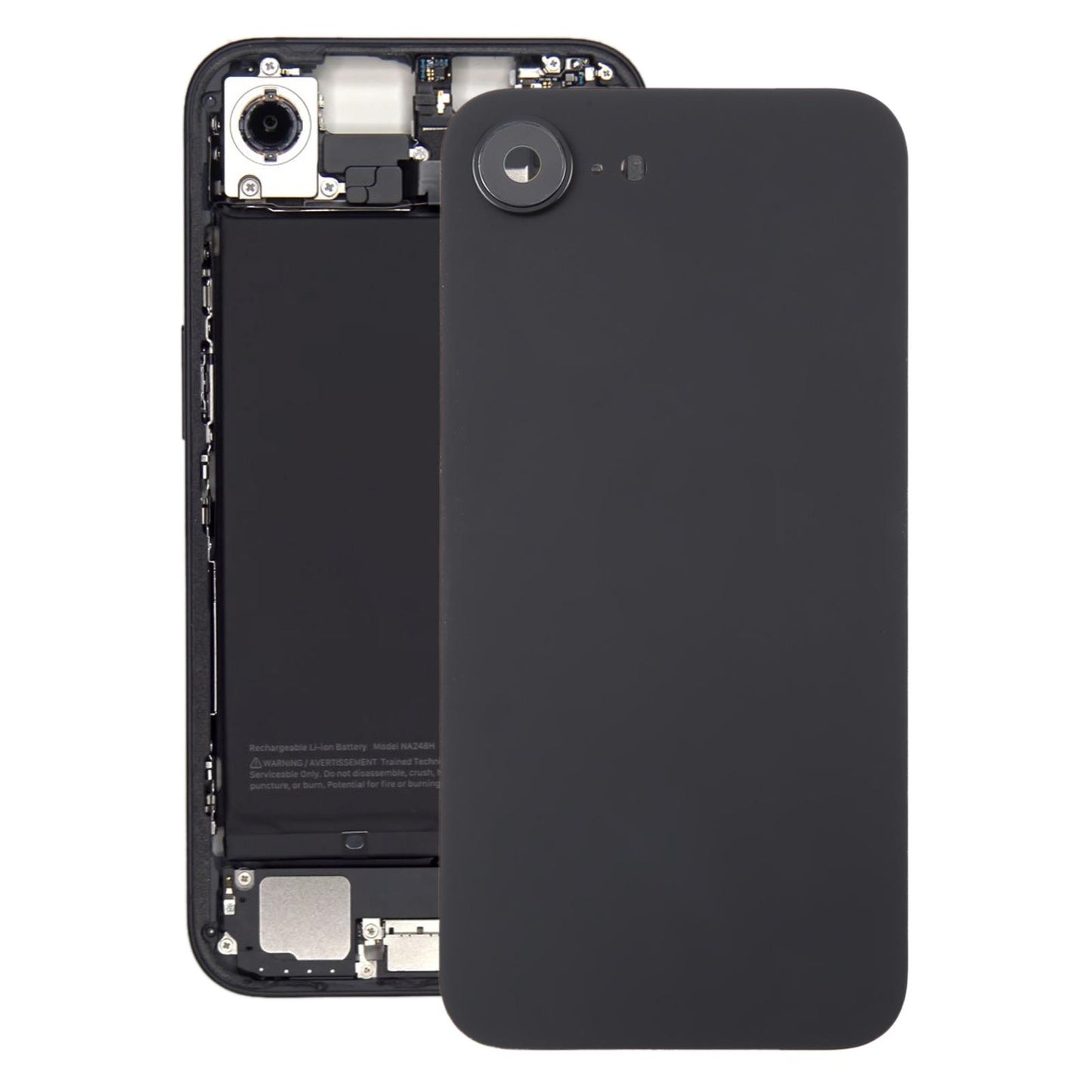 For iPhone 16e Glass Battery Back Cover with Camera Lens Cover(Black)