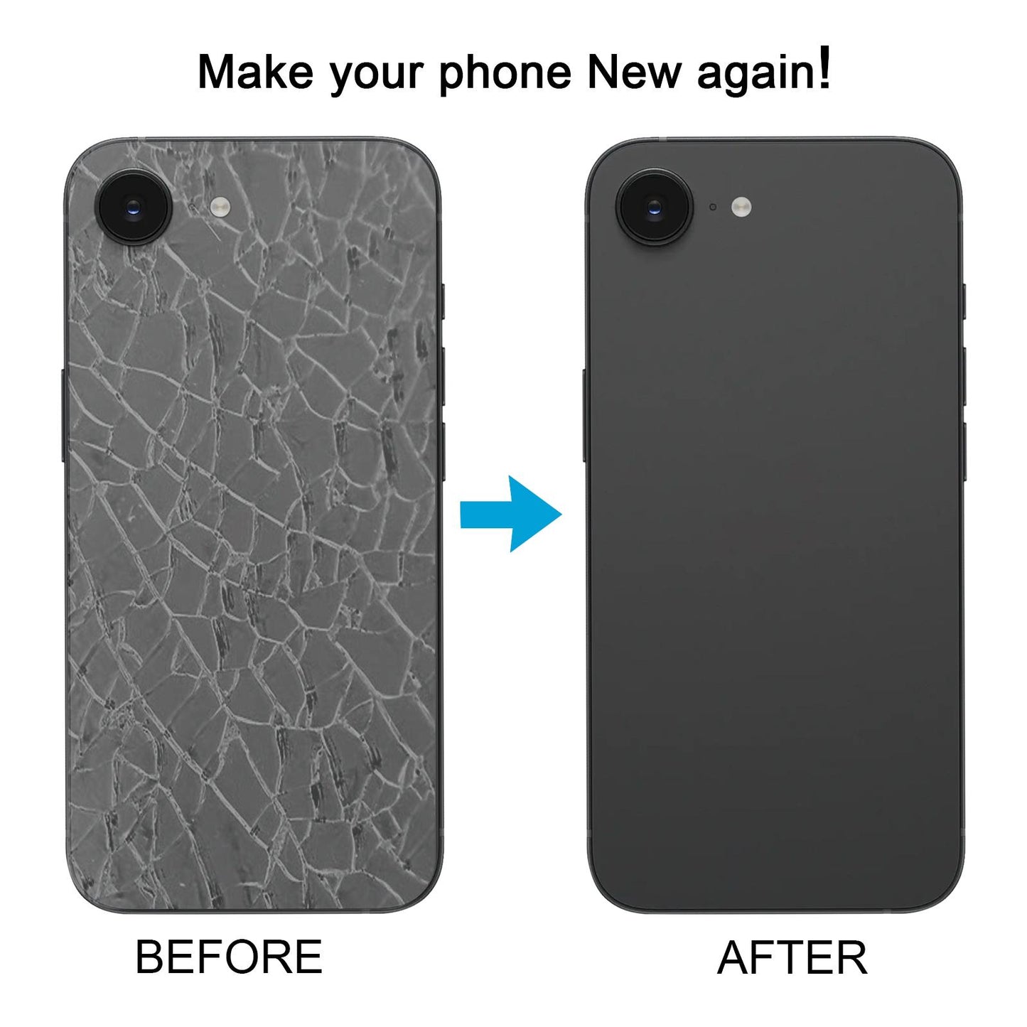 For iPhone 16e Glass Battery Back Cover with Camera Lens Cover(Black)