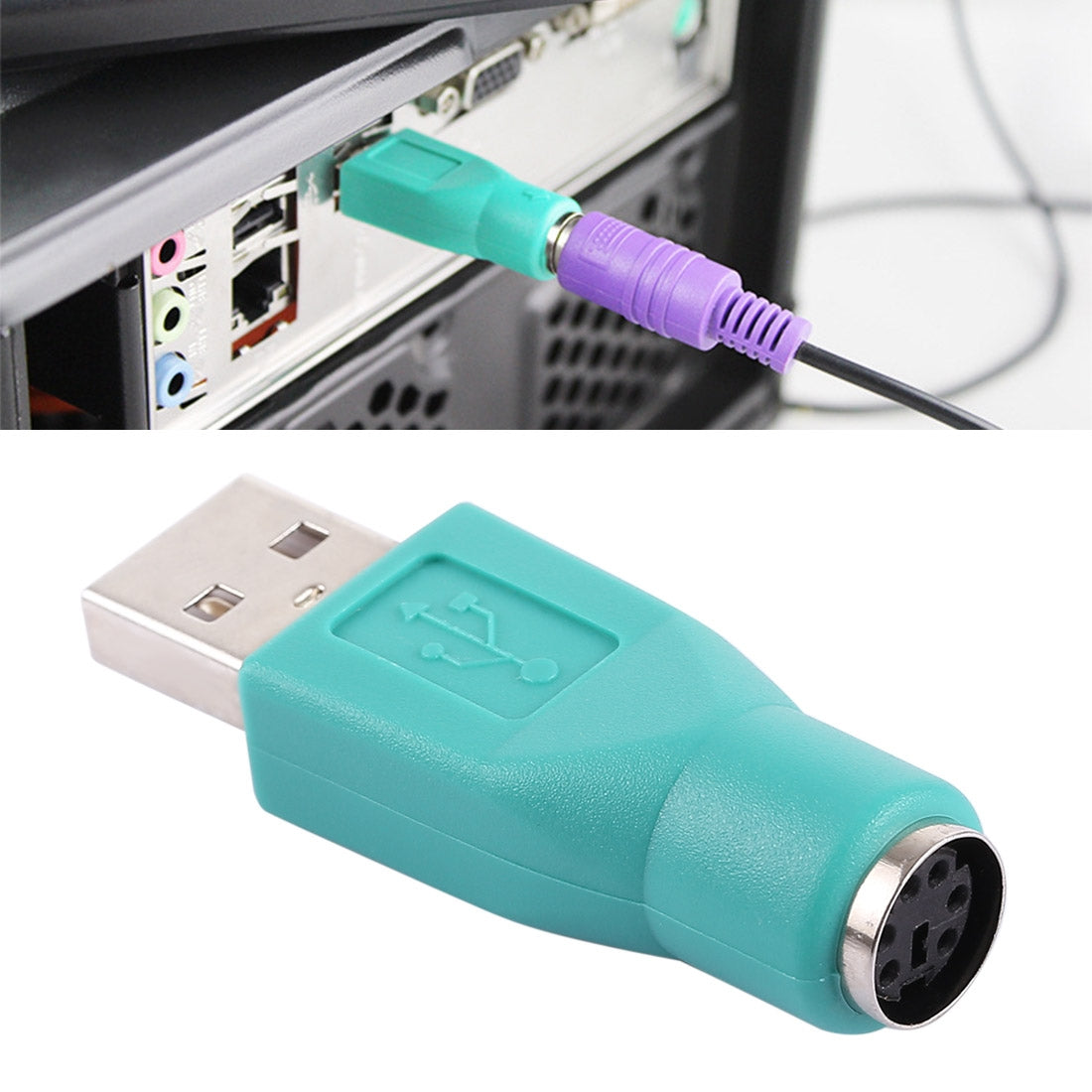USB-A-Plug-to-mini-DIN6-female-Adapter-(PS/2-to-USB)(Green)