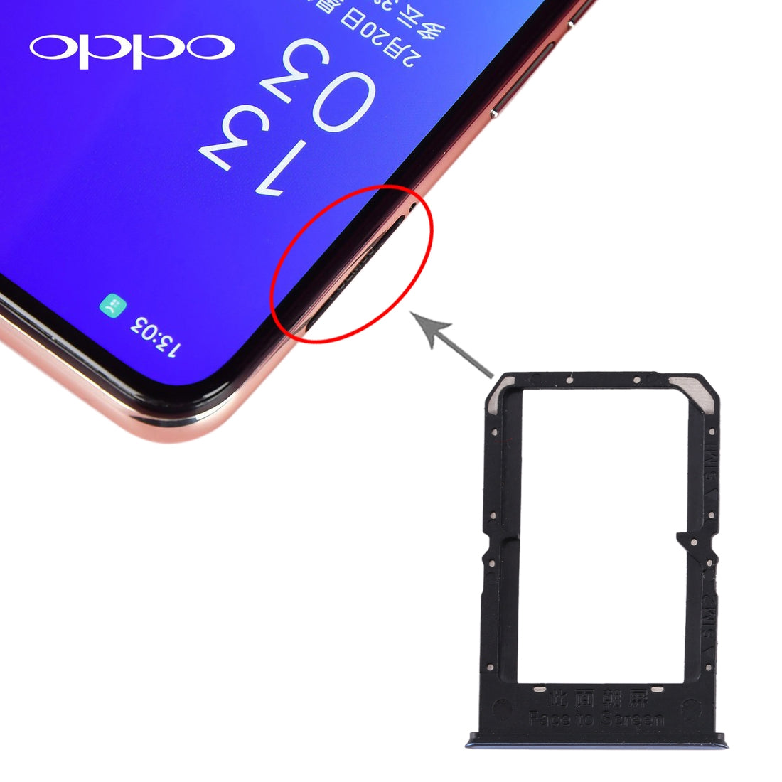 For-OPPO-Reno3/K7-5G/Find-X2-Lite-SIM-Card-Tray-+-SIM-Card-Tray(Blue)