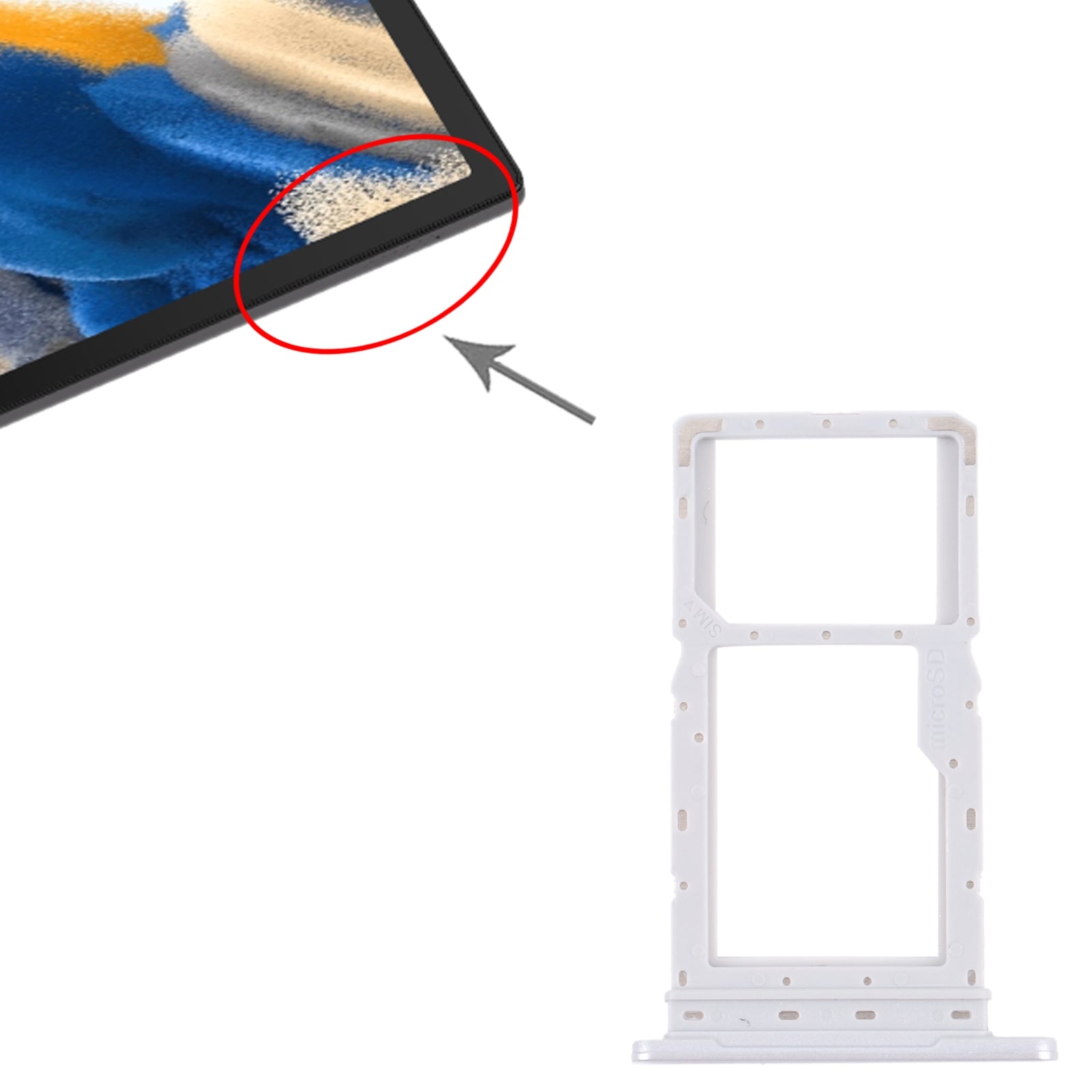 For-Samsung-Galaxy-Tab-A8-10.5-2021-SM-X200/X205-SIM-Card-Tray-+-SIM-Card-Tray-/-Micro-SD-Card-Tray-(White)