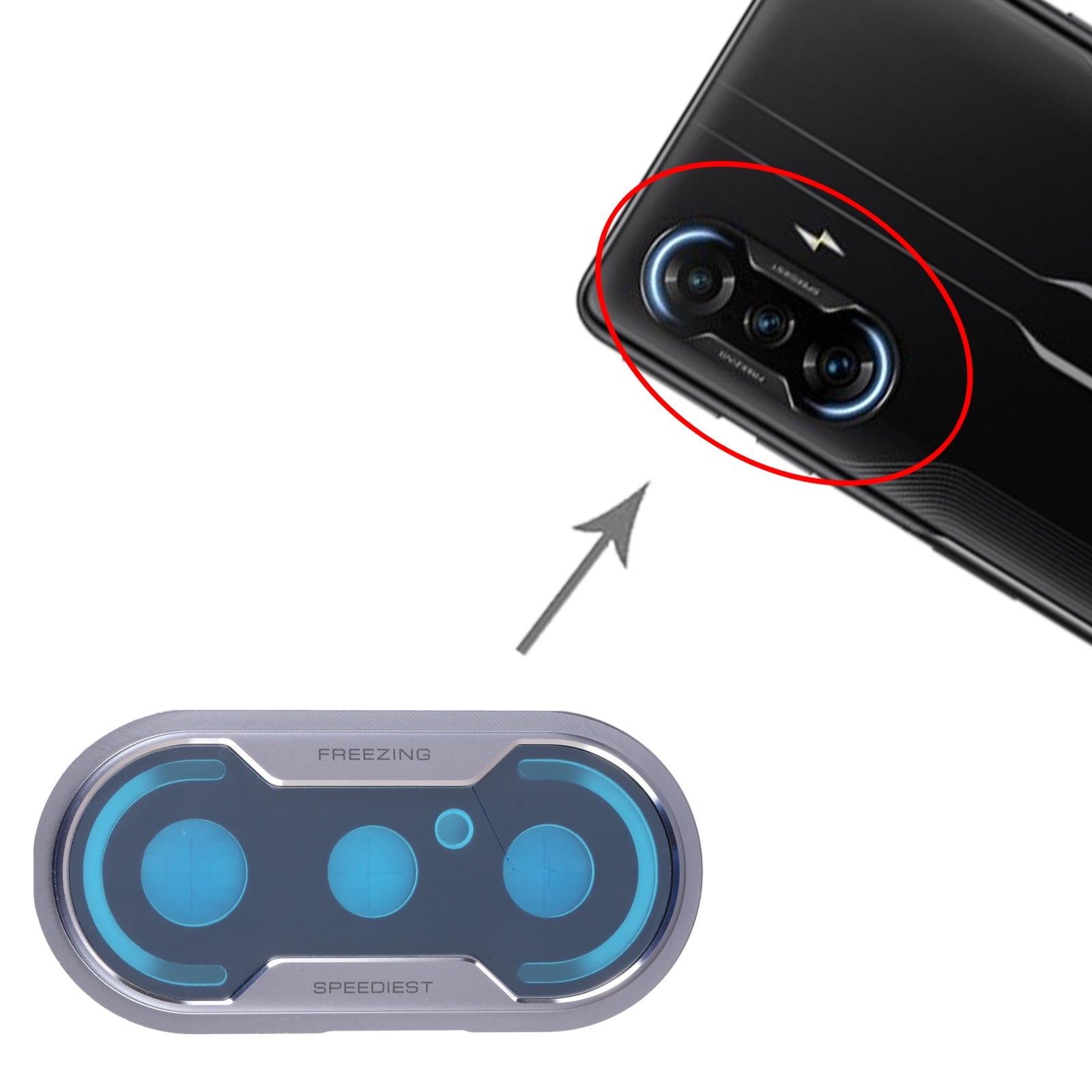 Back-Camera-Lens-Frame-for-Xiaomi-Redmi-K40-Gaming-/-Poco-F3-GT-M2012K10C,-M2104K10AC(Silver)