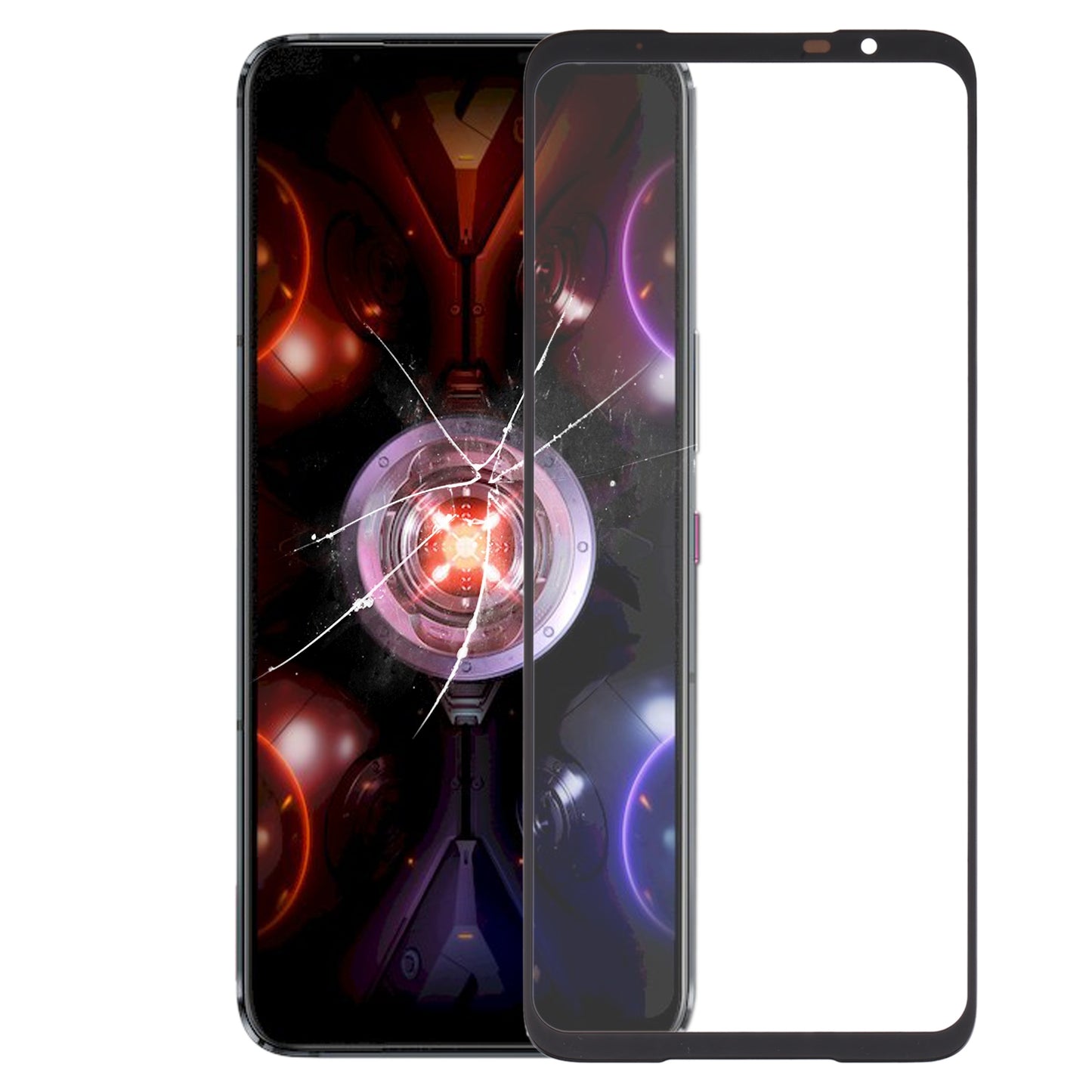 For-Asus-ROG-Phone-5S-/-5S-Pro-ZS676KS-Front-Screen-Outer-Glass-Lens-with-OCA-Optically-Clear-Adhesive-(Black)