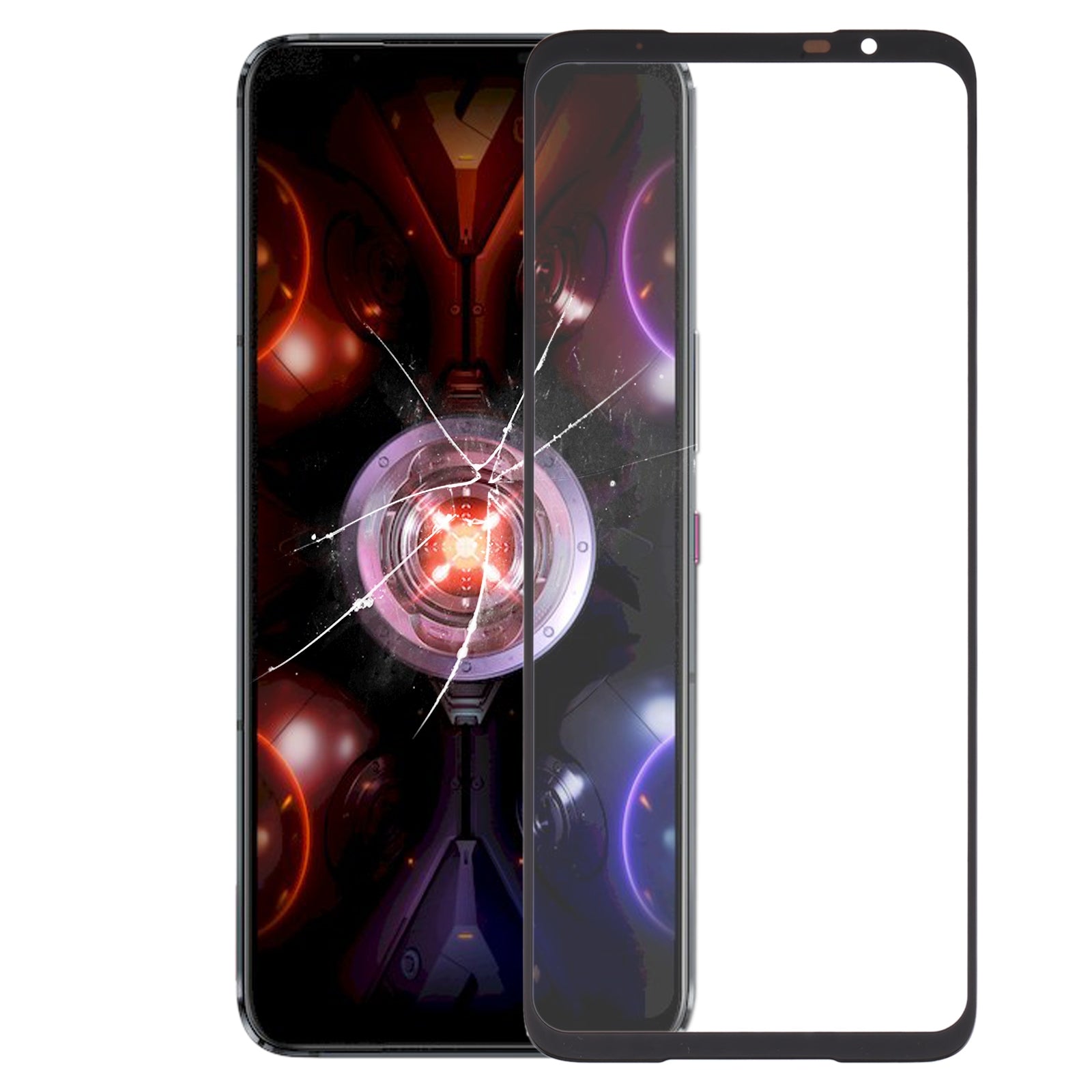For-Asus-ROG-Phone-5S-/-5S-Pro-ZS676KS-Front-Screen-Outer-Glass-Lens-with-OCA-Optically-Clear-Adhesive-(Black)