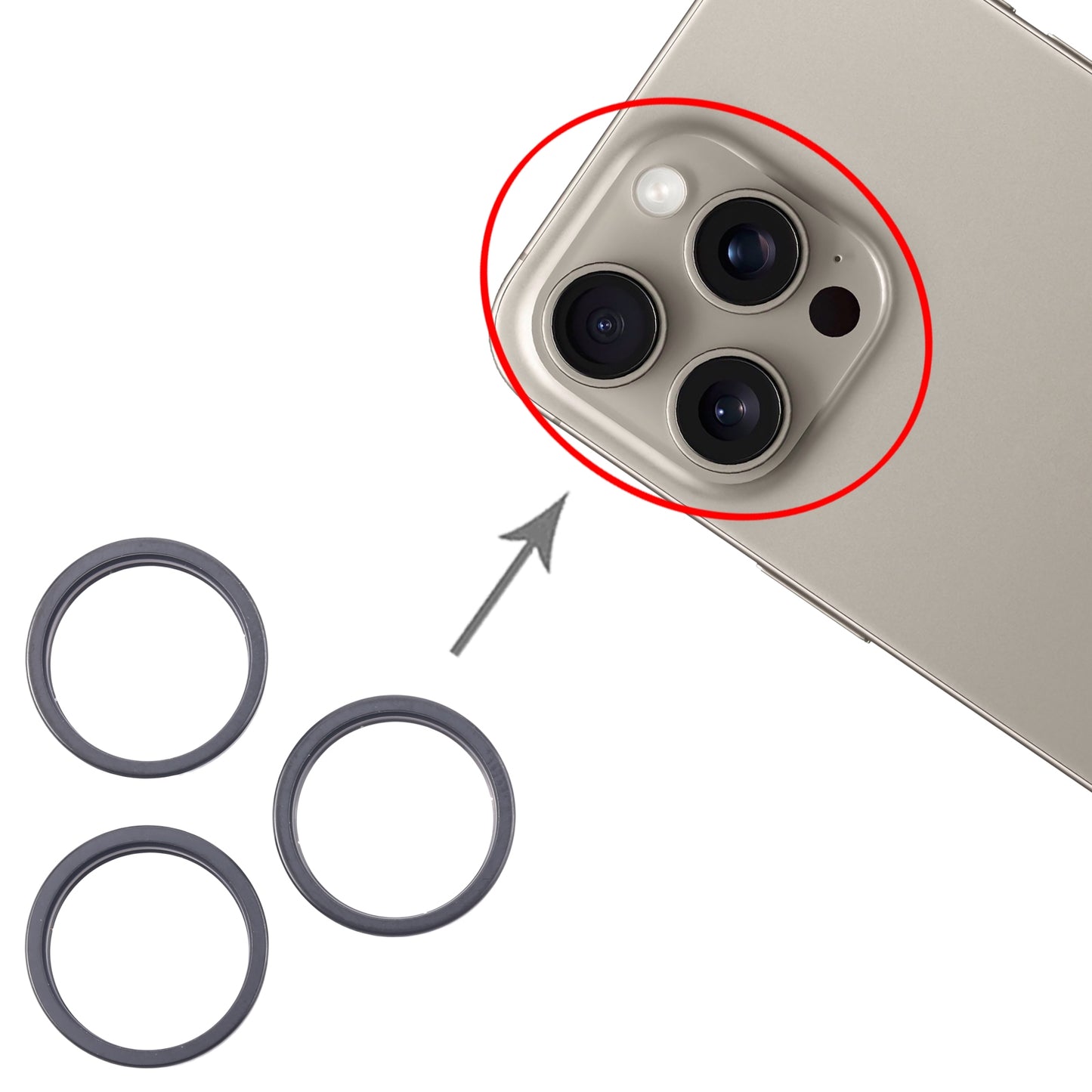 For iPhone 16 Pro 3pcs/set Rear Camera Glass Lens Metal Outside Protector Hoop Ring (Black)