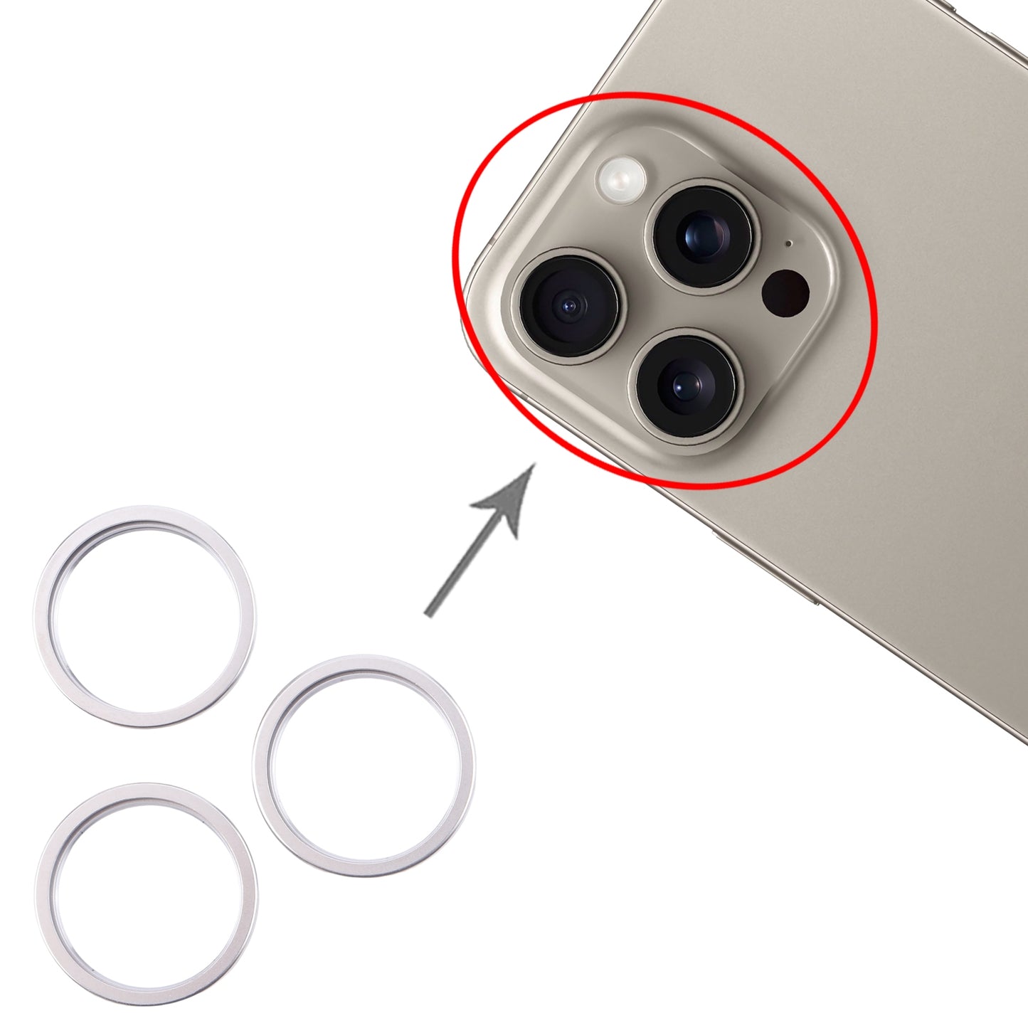 For iPhone 16 Pro 3pcs/set Rear Camera Glass Lens Metal Outside Protector Hoop Ring (Silver)