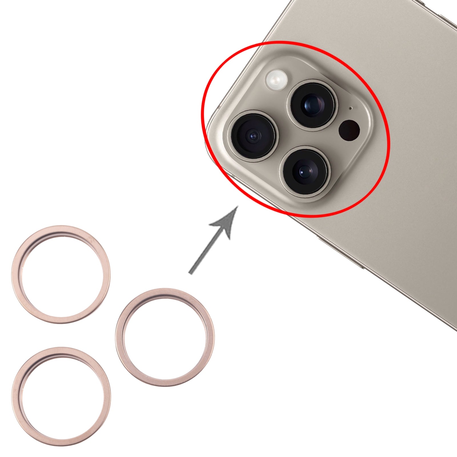 For iPhone 16 Pro Max 3pcs/set Rear Camera Glass Lens Metal Outside Protector Hoop Ring (Gold)