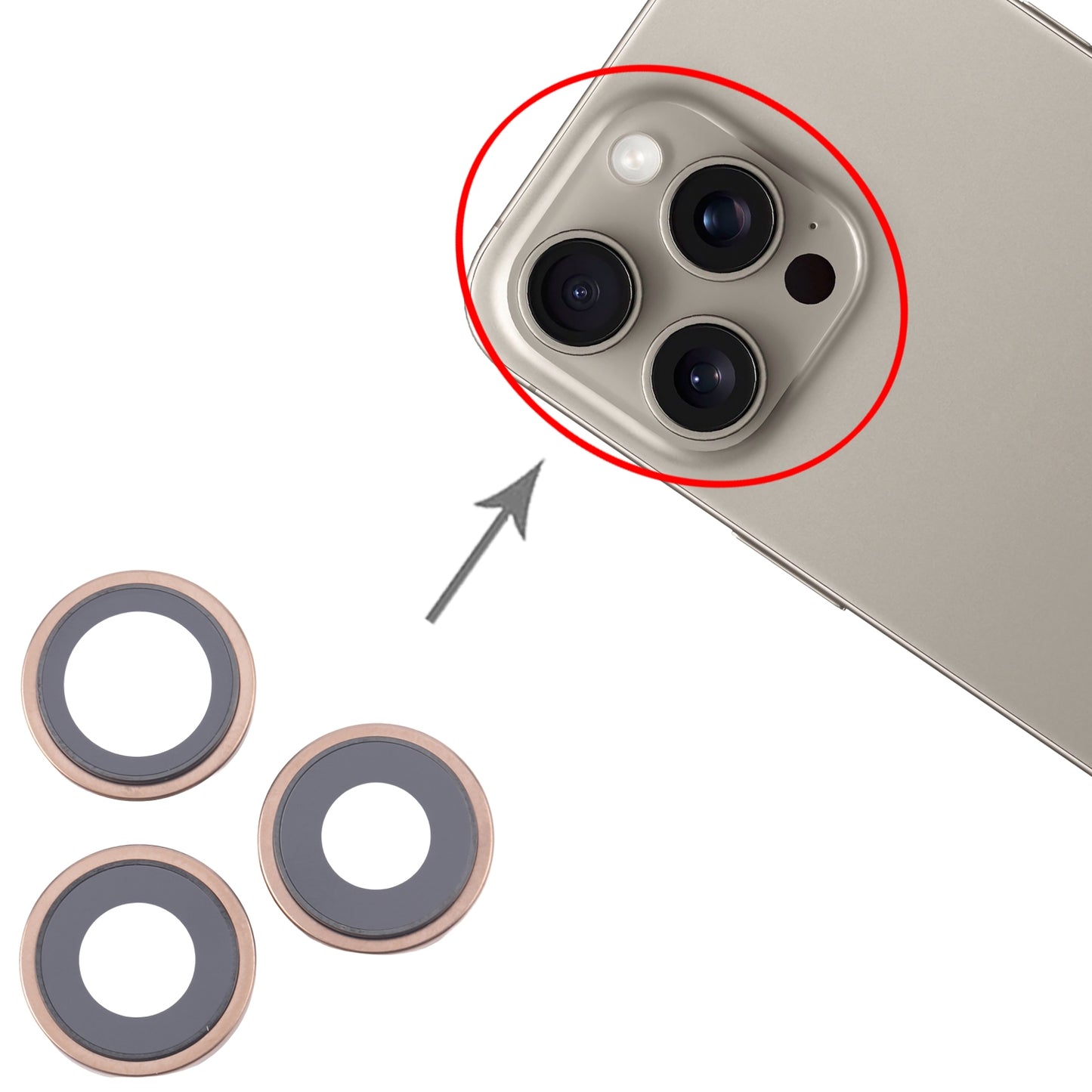 For iPhone 16 Pro Max 3pcs/Set Camera Lens Cover (Gold)